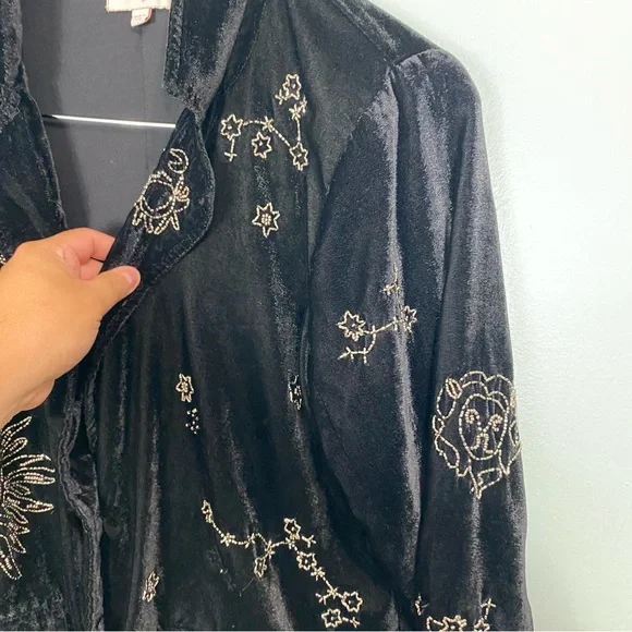 Anthropologie Ciebon Celestial Zodiac Velvet Blazer Black Embellished Beaded M - Picture 5 of 12